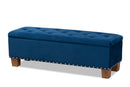 Dannon Navy Blue Velvet Fabric Upholstered Button-Tufted Storage Ottoman Bench Baxton