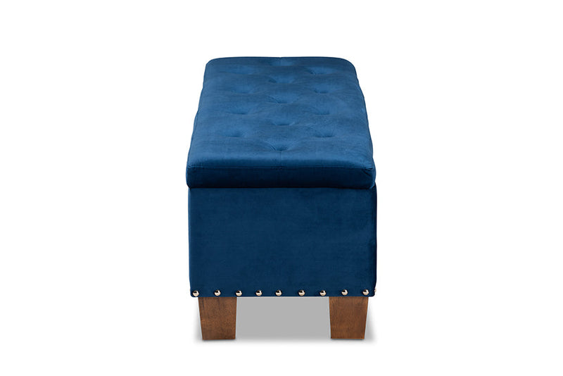 Dannon Navy Blue Velvet Fabric Upholstered Button-Tufted Storage Ottoman Bench Baxton