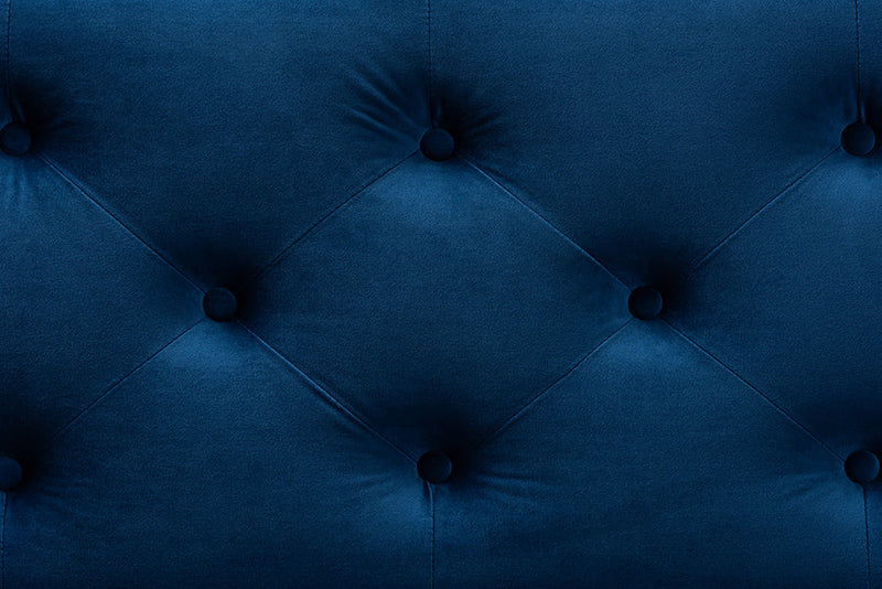 Dannon Navy Blue Velvet Fabric Upholstered Button-Tufted Storage Ottoman Bench Baxton