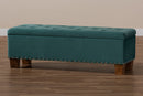 Dannon Teal Blue Velvet Fabric Upholstered Button-Tufted Storage Ottoman Bench Baxton