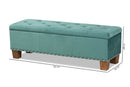 Dannon Teal Blue Velvet Fabric Upholstered Button-Tufted Storage Ottoman Bench Baxton