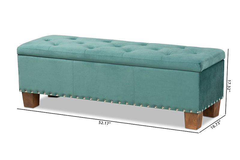 Dannon Teal Blue Velvet Fabric Upholstered Button-Tufted Storage Ottoman Bench Baxton