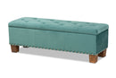 Dannon Teal Blue Velvet Fabric Upholstered Button-Tufted Storage Ottoman Bench Baxton