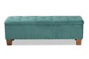 Dannon Teal Blue Velvet Fabric Upholstered Button-Tufted Storage Ottoman Bench Baxton