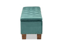 Dannon Teal Blue Velvet Fabric Upholstered Button-Tufted Storage Ottoman Bench Baxton
