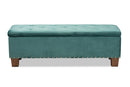 Dannon Teal Blue Velvet Fabric Upholstered Button-Tufted Storage Ottoman Bench Baxton