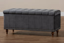 Alfro Gray Velvet Fabric Upholstered Button-Tufted Storage Ottoman Bench Baxton