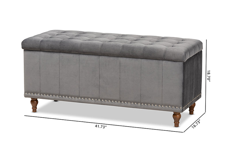 Alfro Modern and Contemporary Gray Velvet Fabric Upholstered Button-Tufted Storage Ottoman Bench