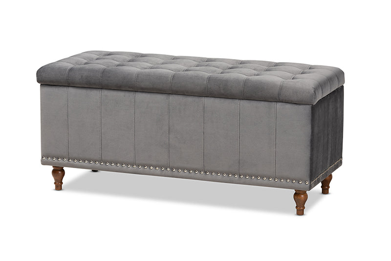 Alfro Modern and Contemporary Gray Velvet Fabric Upholstered Button-Tufted Storage Ottoman Bench