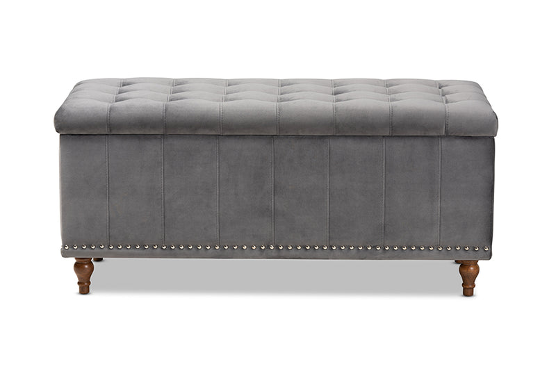 Alfro Modern and Contemporary Gray Velvet Fabric Upholstered Button-Tufted Storage Ottoman Bench