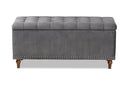 Alfro Gray Velvet Fabric Upholstered Button-Tufted Storage Ottoman Bench Baxton