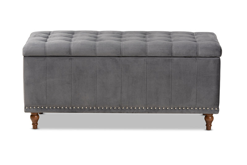 Alfro Modern and Contemporary Gray Velvet Fabric Upholstered Button-Tufted Storage Ottoman Bench