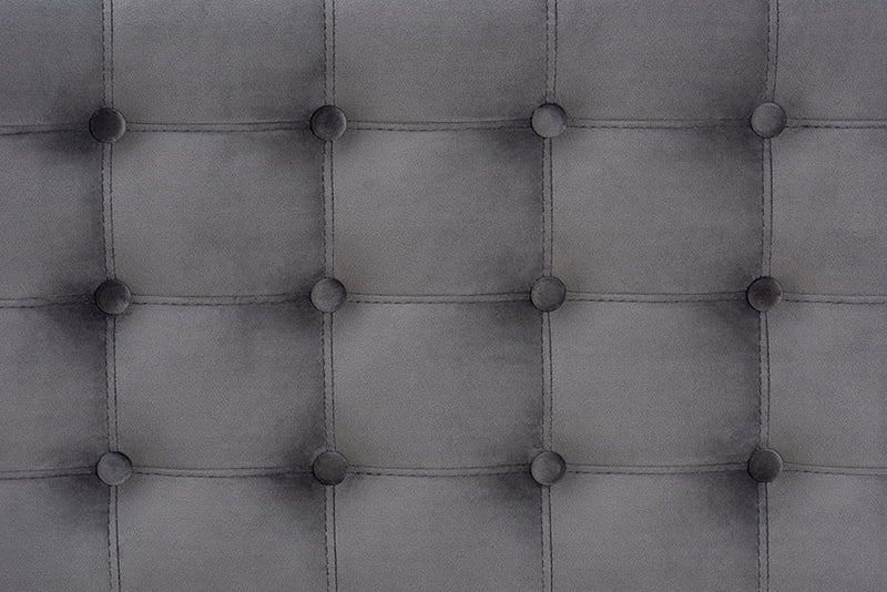 Alfro Gray Velvet Fabric Upholstered Button-Tufted Storage Ottoman Bench Baxton