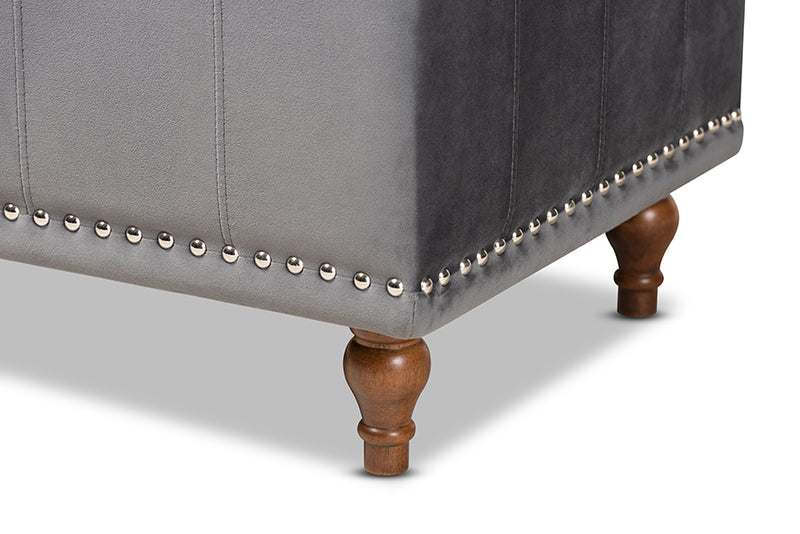 Alfro Modern and Contemporary Gray Velvet Fabric Upholstered Button-Tufted Storage Ottoman Bench