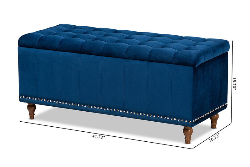 Alfro Modern and Contemporary Navy Blue Velvet Fabric Upholstered Button-Tufted Storage Ottoman Bench