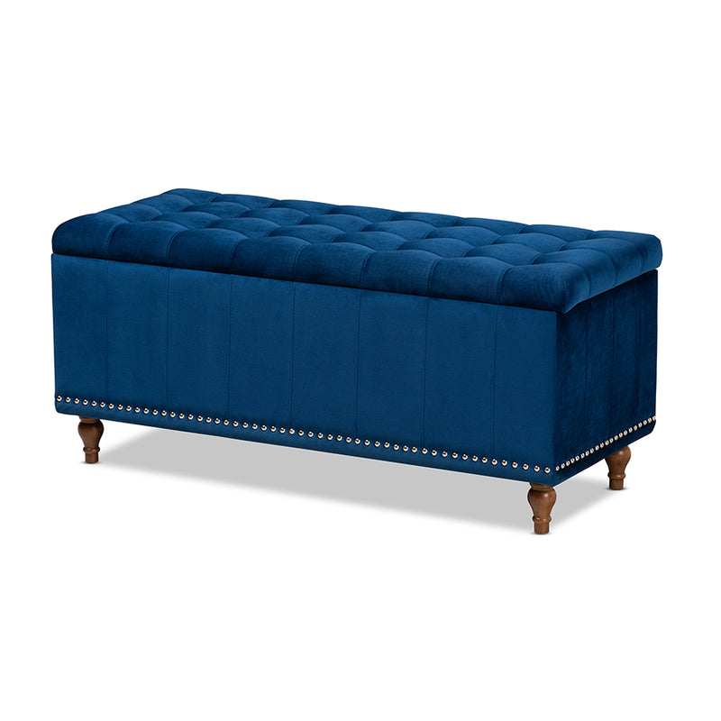 Alfro Modern and Contemporary Navy Blue Velvet Fabric Upholstered Button-Tufted Storage Ottoman Bench