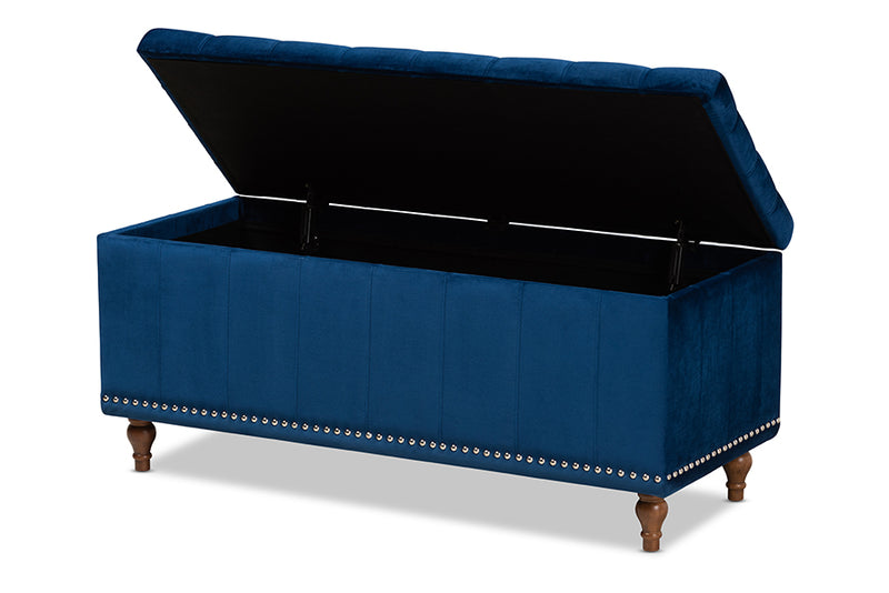 Alfro Modern and Contemporary Navy Blue Velvet Fabric Upholstered Button-Tufted Storage Ottoman Bench