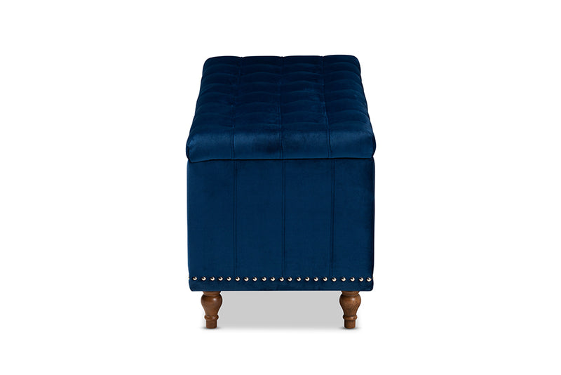 Alfro Modern and Contemporary Navy Blue Velvet Fabric Upholstered Button-Tufted Storage Ottoman Bench