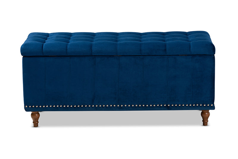 Alfro Modern and Contemporary Navy Blue Velvet Fabric Upholstered Button-Tufted Storage Ottoman Bench