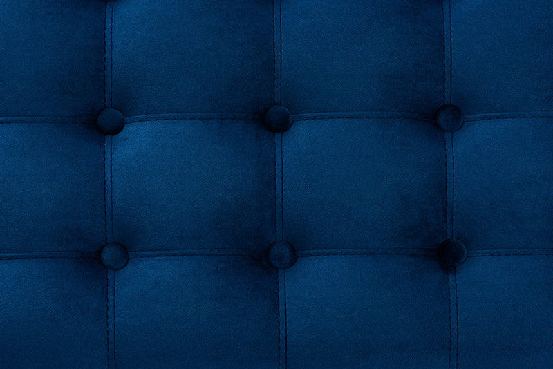 Alfro Navy Blue Velvet Fabric Upholstered Button-Tufted Storage Ottoman Bench Baxton