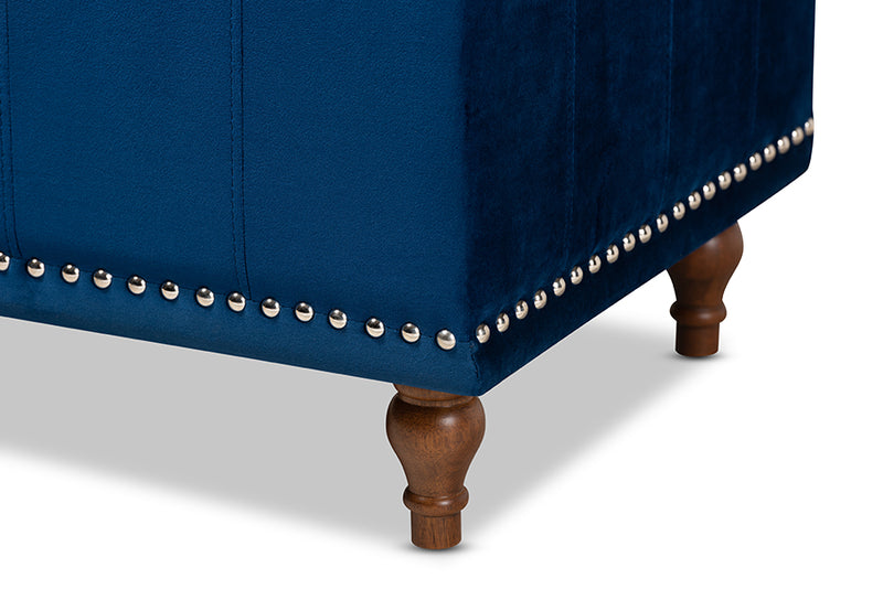 Alfro Modern and Contemporary Navy Blue Velvet Fabric Upholstered Button-Tufted Storage Ottoman Bench