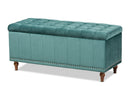 Alfro Teal Blue Velvet Fabric Upholstered Button-Tufted Storage Ottoman Bench Baxton
