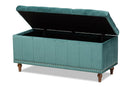 Alfro Teal Blue Velvet Fabric Upholstered Button-Tufted Storage Ottoman Bench Baxton