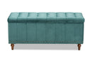 Alfro Teal Blue Velvet Fabric Upholstered Button-Tufted Storage Ottoman Bench Baxton