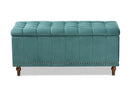 Alfro Teal Blue Velvet Fabric Upholstered Button-Tufted Storage Ottoman Bench Baxton