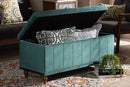 Alfro Teal Blue Velvet Fabric Upholstered Button-Tufted Storage Ottoman Bench Baxton