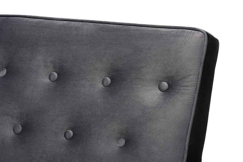 Kennedy Gray Velvet Fabric Upholstered Walnut Finished Wooden Lounge Chair Baxton