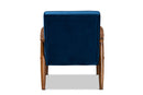 Kennedy Navy Blue Velvet Fabric Upholstered Walnut Finished Wooden Lounge Chair Baxton