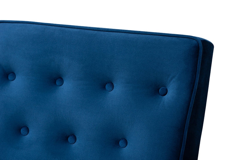 Kennedy Navy Blue Velvet Fabric Upholstered Walnut Finished Wooden Lounge Chair Baxton