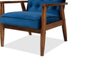 Kennedy Navy Blue Velvet Fabric Upholstered Walnut Finished Wooden Lounge Chair Baxton