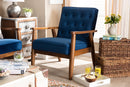 Kennedy Navy Blue Velvet Fabric Upholstered Walnut Finished Wooden Lounge Chair Baxton
