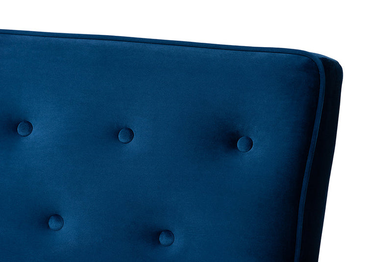 Kennedy Navy Blue Velvet Fabric Walnut Finished 3-Piece Wooden Living Room Set Baxton