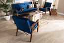 Kennedy Navy Blue Velvet Fabric Walnut Finished 3-Piece Wooden Living Room Set Baxton