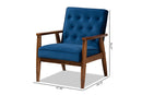 Kennedy Navy Blue Velvet Fabric Upholstered Walnut Finished Wooden Lounge Chair Baxton