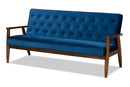 Kennedy Navy Blue Velvet Fabric Upholstered Walnut Finished Wooden 3-seater Sofa Baxton