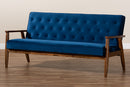 Kennedy Navy Blue Velvet Fabric Upholstered Walnut Finished Wooden 3-seater Sofa Baxton