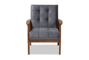 Flower Gray Velvet Fabric Upholstered Walnut Armchair Baxton