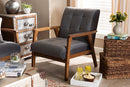 Flower Gray Velvet Fabric Upholstered Walnut Armchair Baxton