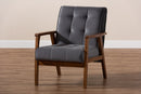 Flower Gray Velvet Fabric Upholstered Walnut Armchair Baxton