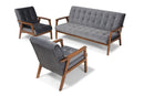 Flower Gray Velvet Fabric Upholstered Walnut 3-Piece Living Room Set Baxton