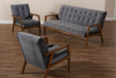 Flower Gray Velvet Fabric Upholstered Walnut 3-Piece Living Room Set Baxton