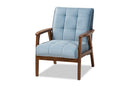 Flower Light Blue Velvet Fabric Upholstered Walnut Armchair Baxton