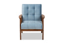 Flower Light Blue Velvet Fabric Upholstered Walnut Armchair Baxton