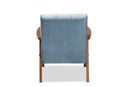 Flower Light Blue Velvet Fabric Upholstered Walnut Armchair Baxton