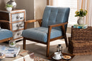 Flower Light Blue Velvet Fabric Upholstered Walnut Armchair Baxton