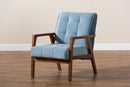Flower Light Blue Velvet Fabric Upholstered Walnut Armchair Baxton